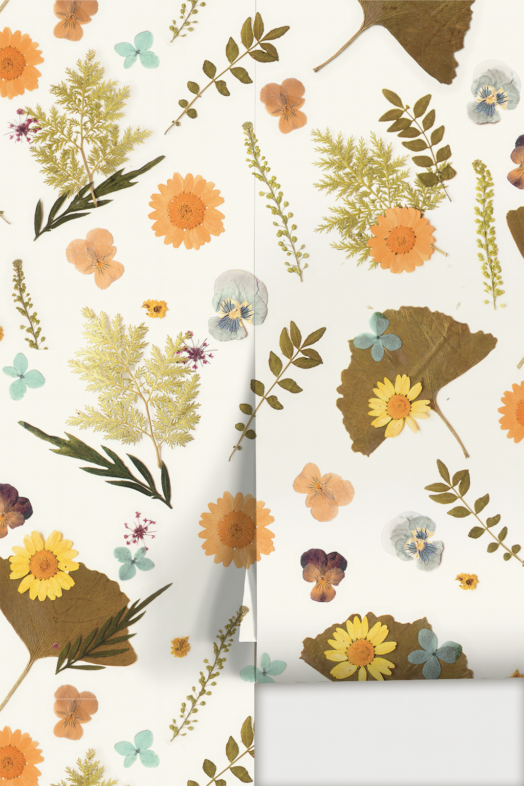 Pressed Fresh Version 01 Wallpaper, marigold and teal
