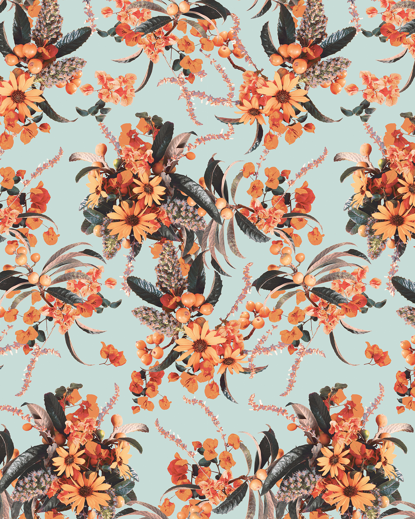 Springtime Wallpaper, orange and sky blue