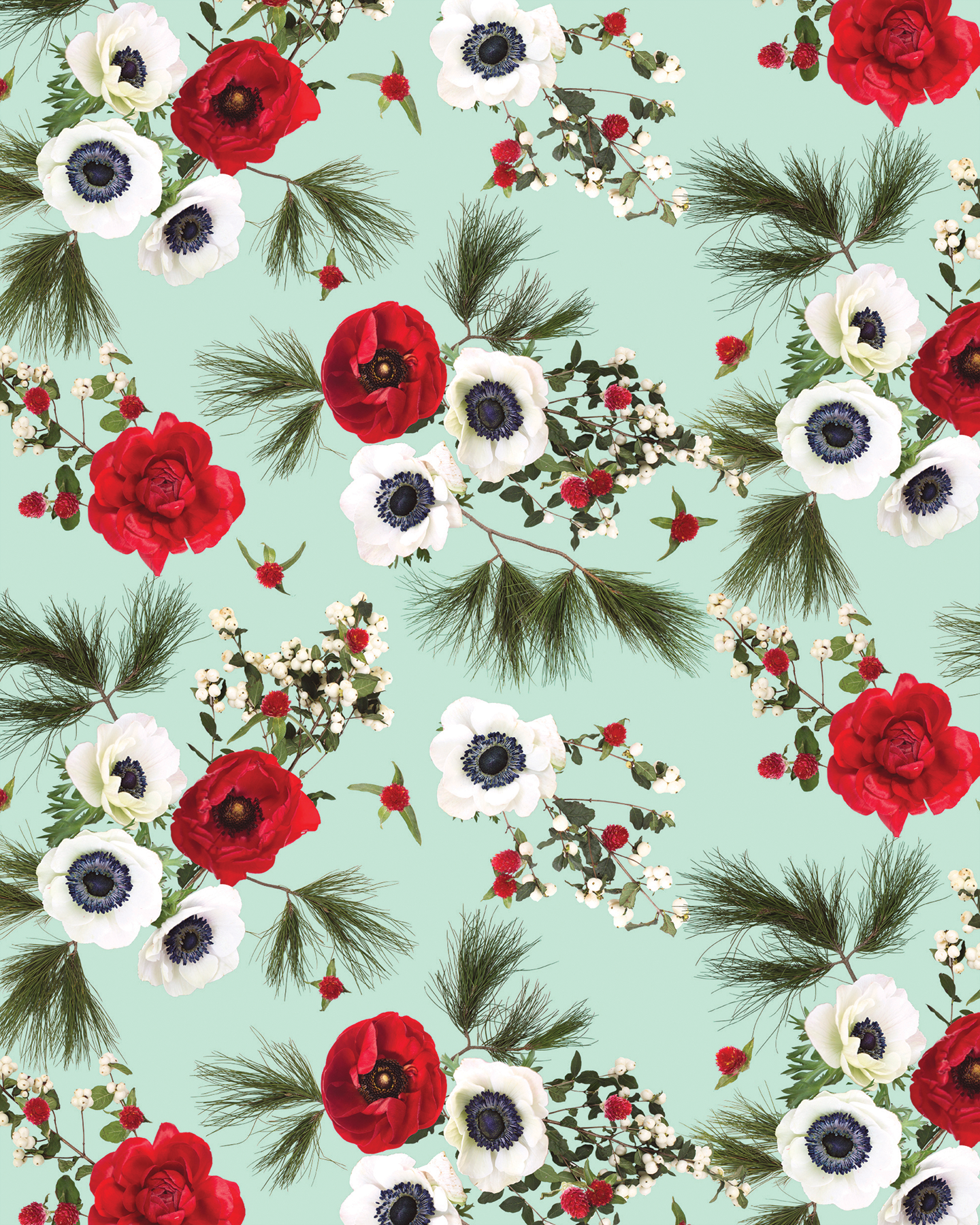 Snow Berry Wrapping Paper, Large Roll, mint
