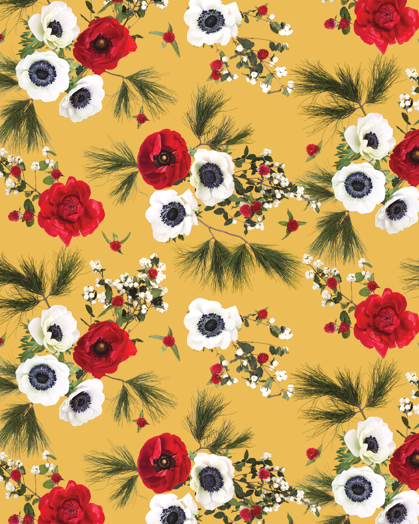 Snow Berry Wrapping Paper, Large Roll, yellow
