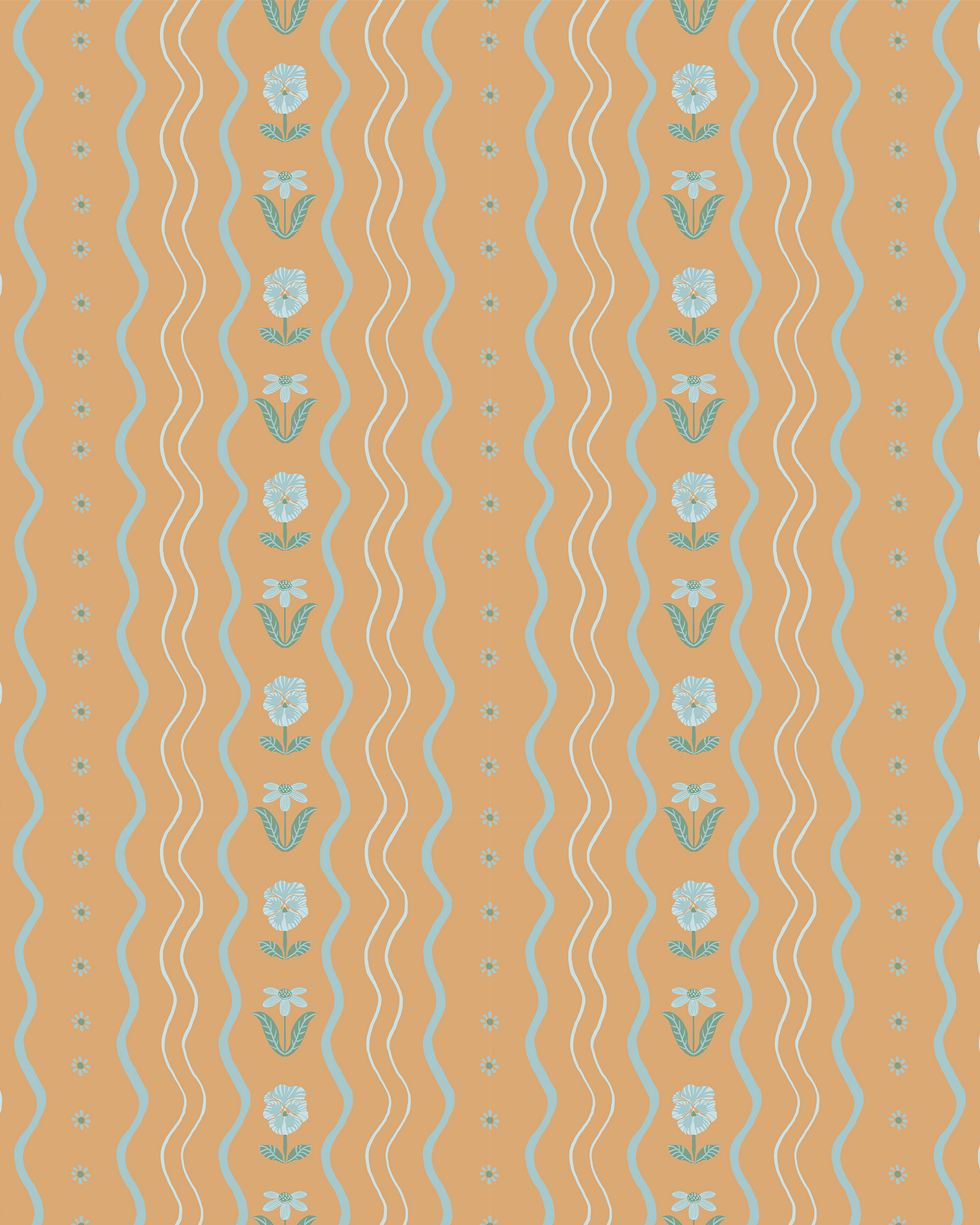 Posy Lane Stripe Wallpaper, apricot and light blue