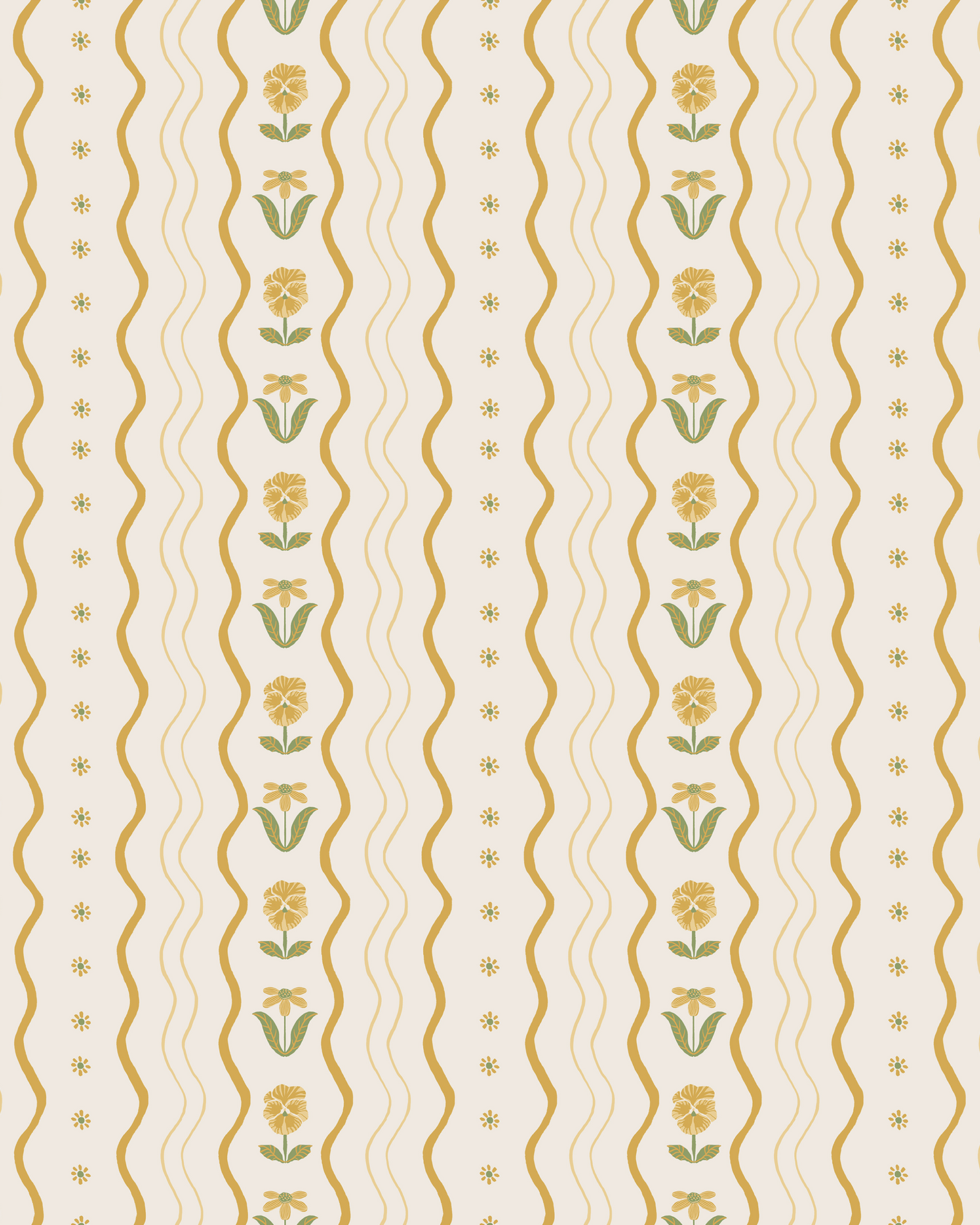Posy Lane Stripe Wallpaper, beige and yellow