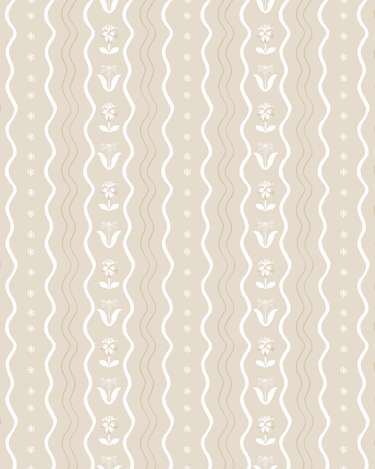 Posy Lane Stripe Wallpaper, tan and white