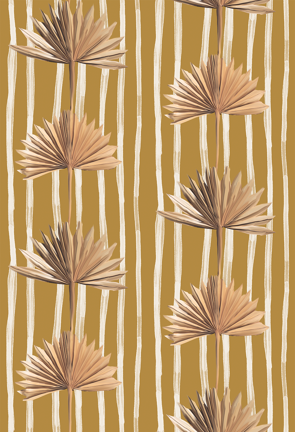 Stripey Palm Wallpaper, mustard