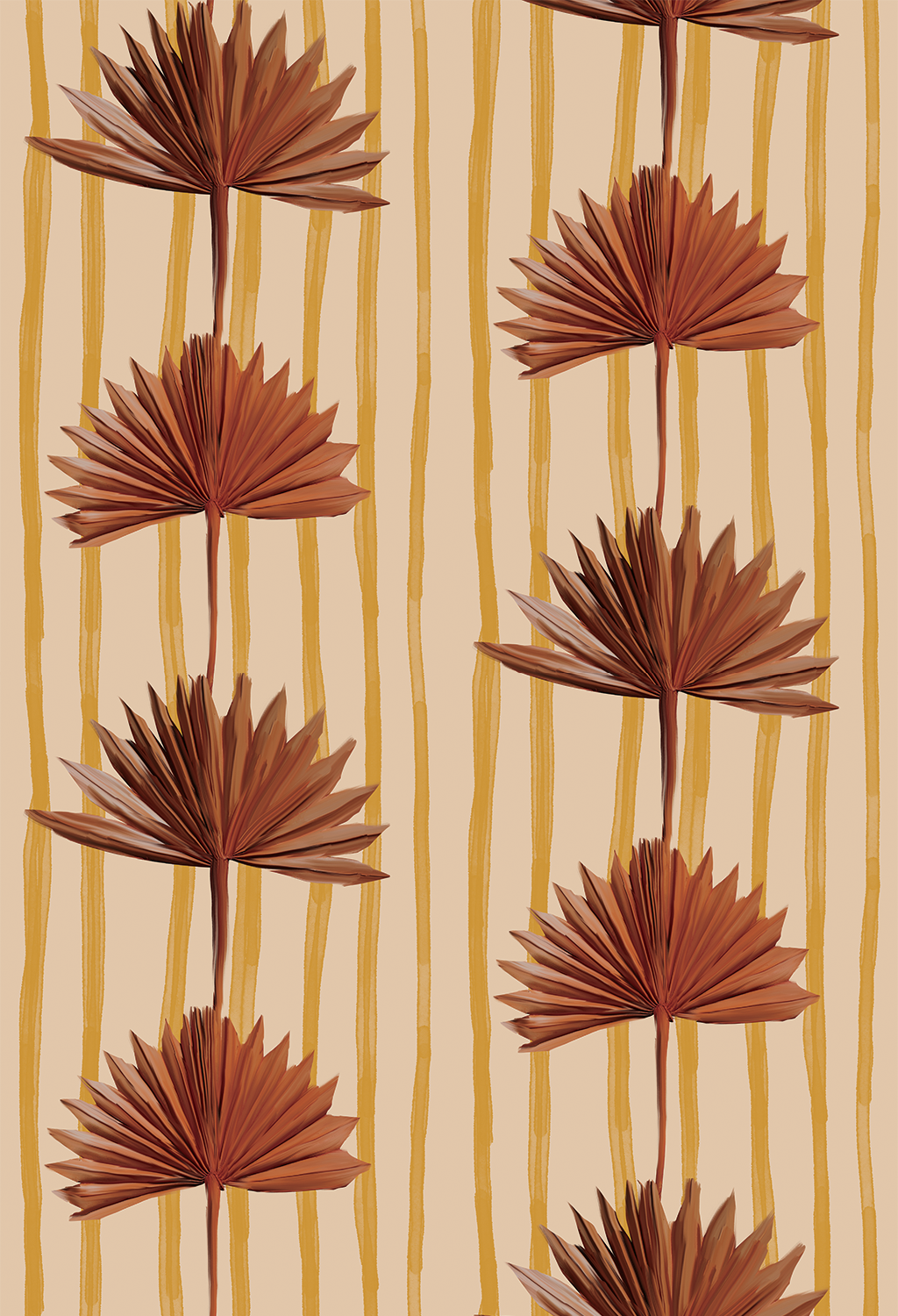 Stripey Palm Wallpaper, mustard and rust