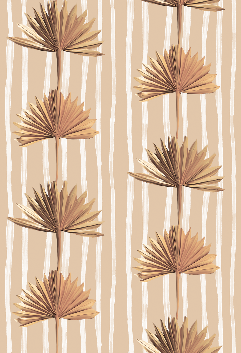 Stripey Palm Wallpaper, nude and off-white