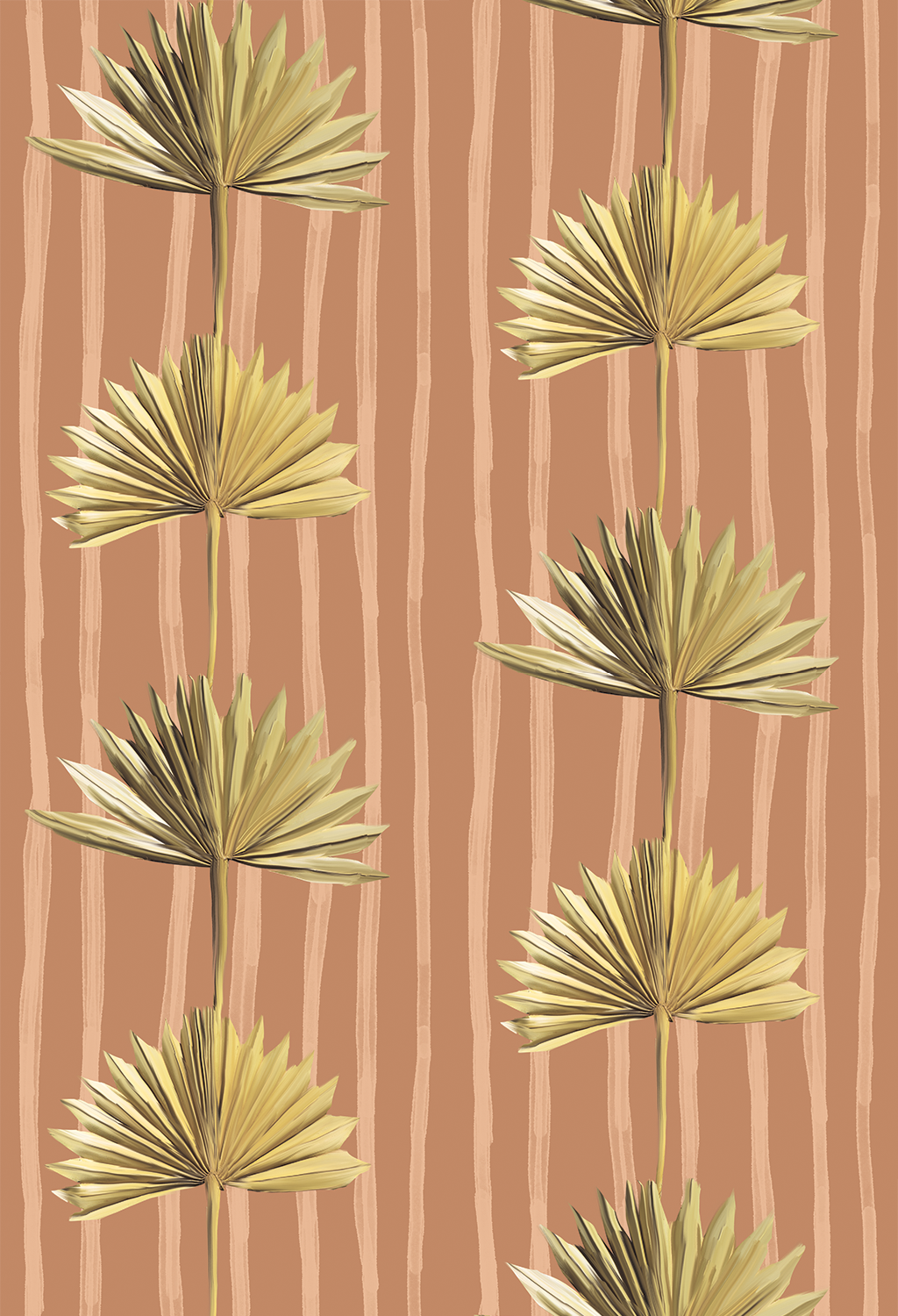 Stripey Palm Wallpaper, terra cotta and yellow