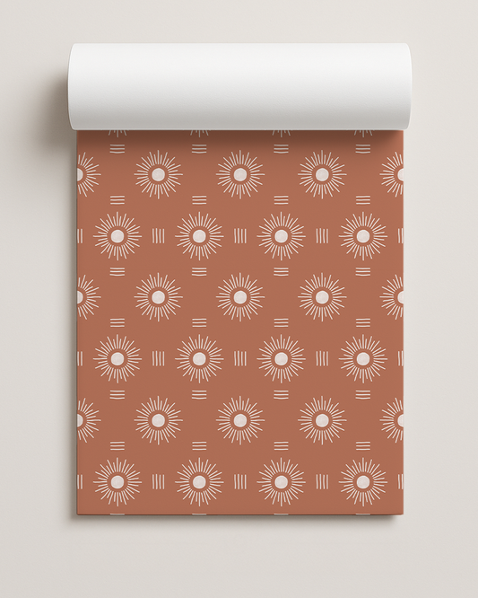 Sun Rays Contact Paper, terra cotta and white