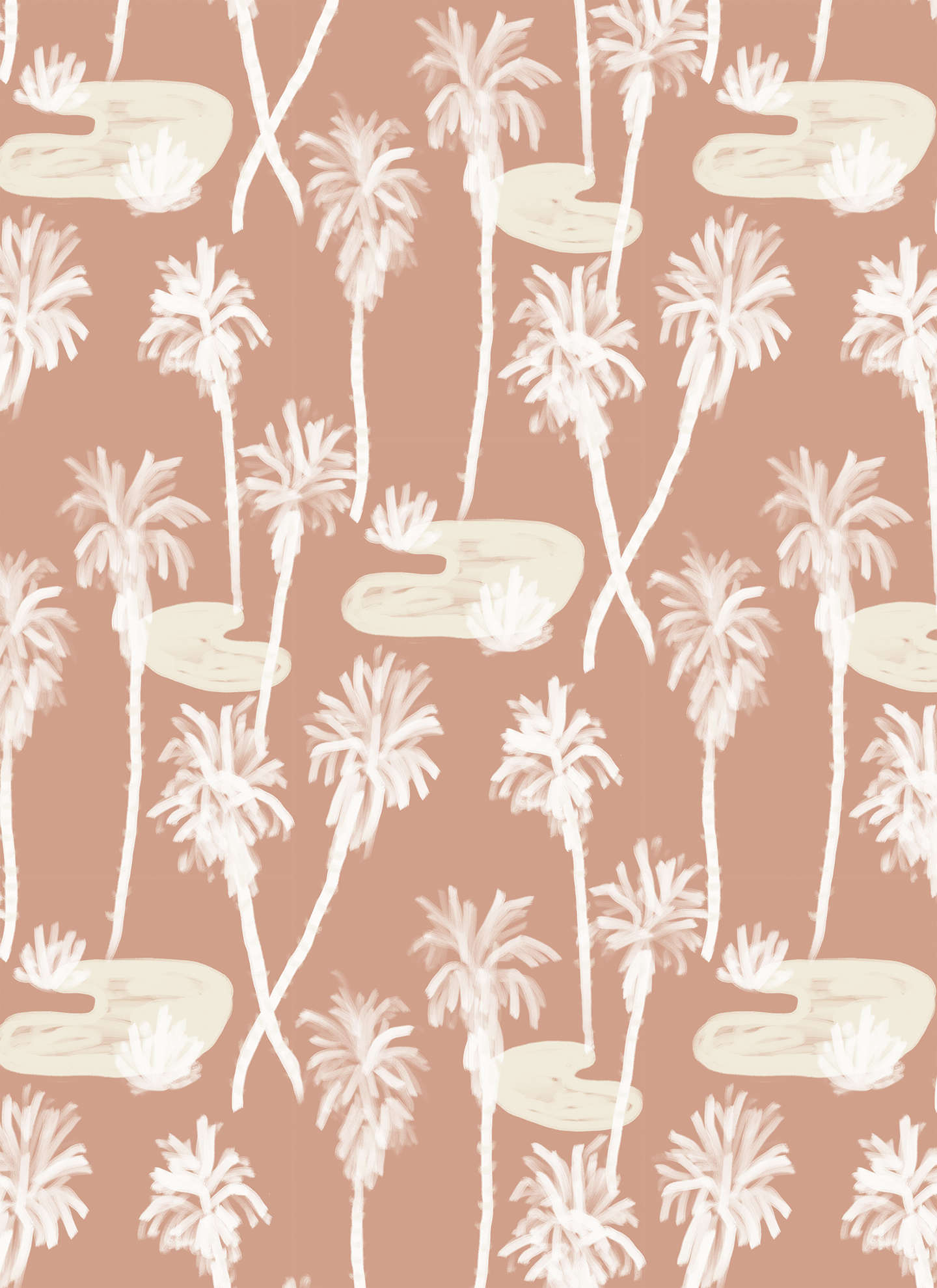 Palm Oasis Wallpaper, terra cotta and white