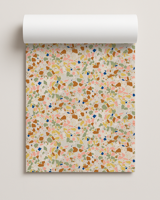 Terrazzo Confetti Contact Paper, neutral sage yellow & blue