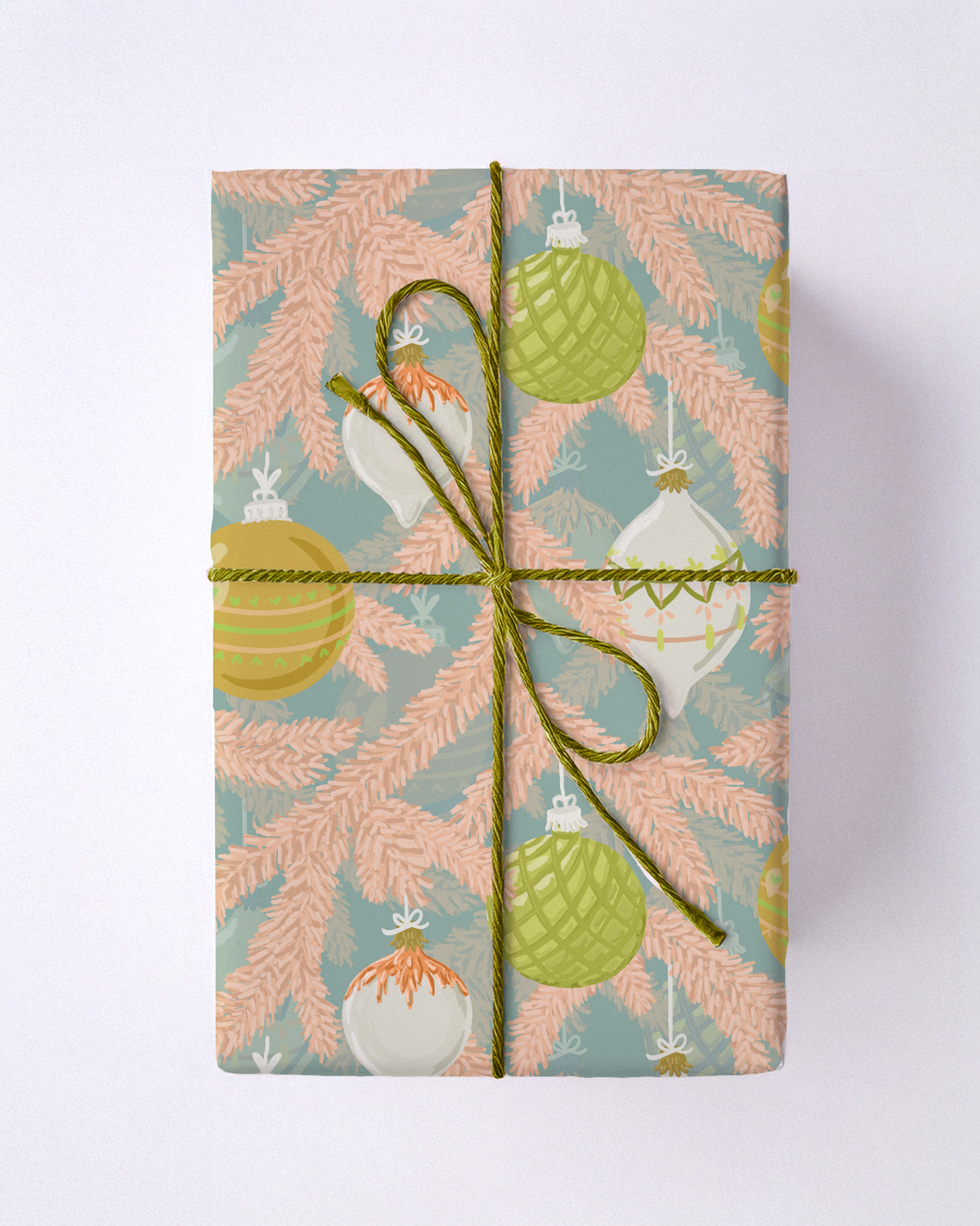 Tinsel Pines Gift Wrap, dusty blue and peach