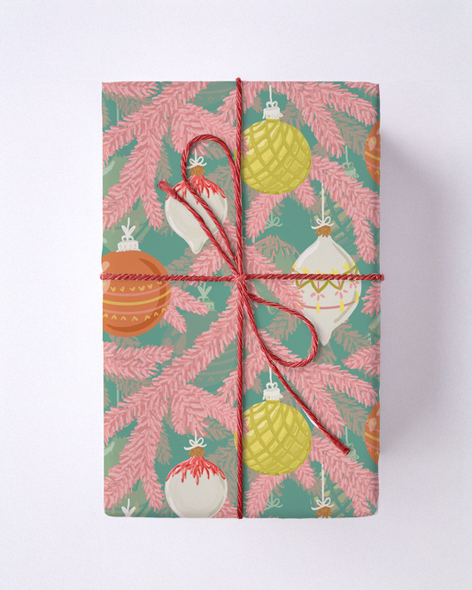 Tinsel Pines Gift Wrap, teal, pink and orange