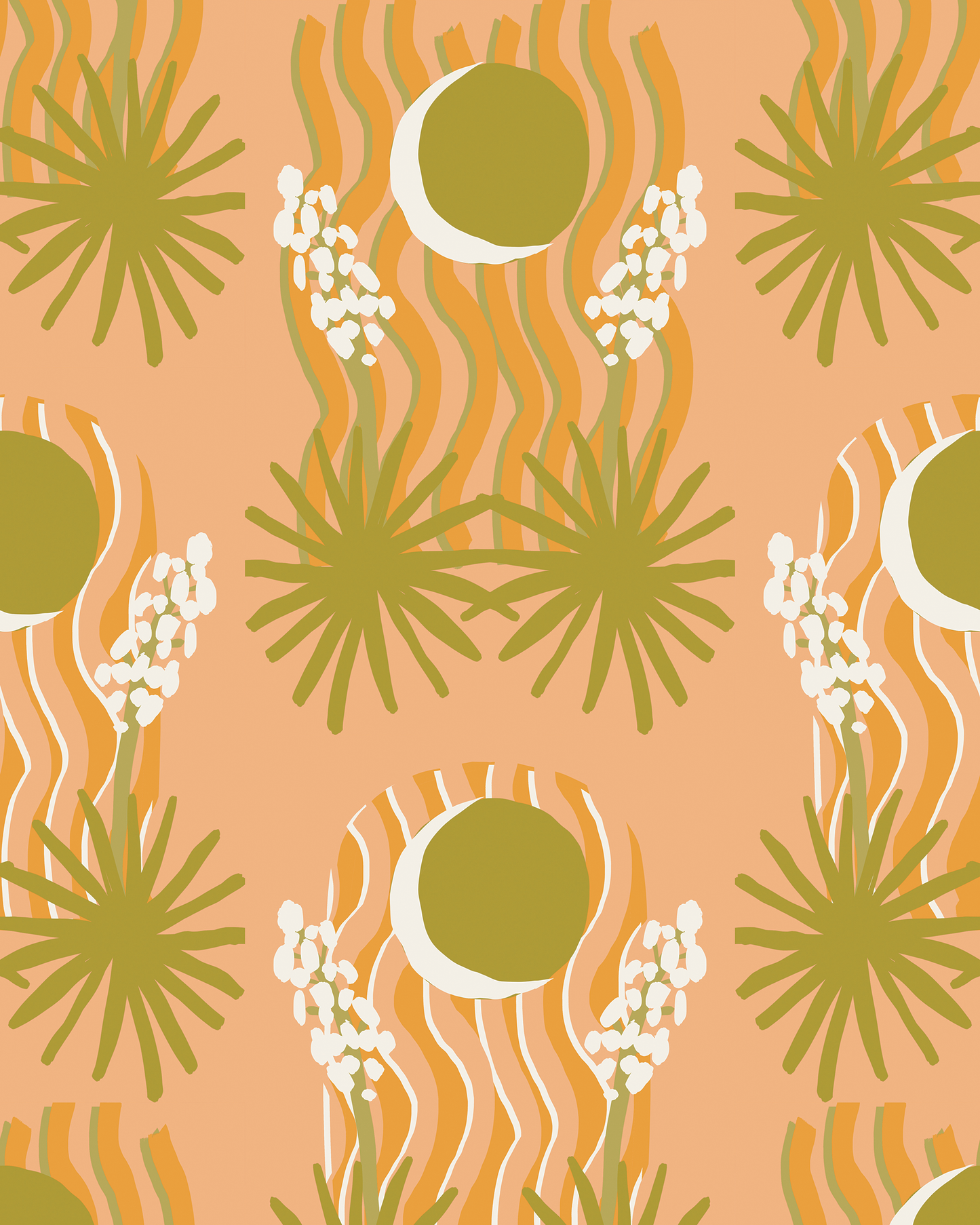 Yucca Moon Wallpaper, peach & green