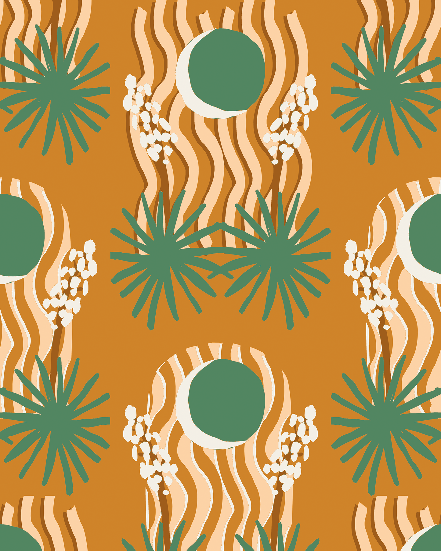 Yucca Moon Wallpaper, orange and green