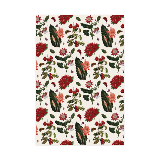 Vintage Poinsettia Wrapping Paper, off-white & red