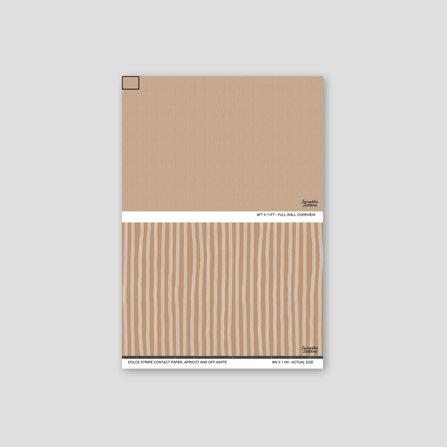 Apricot and off-white striped contact paper, shelf liner sample with modern design.
