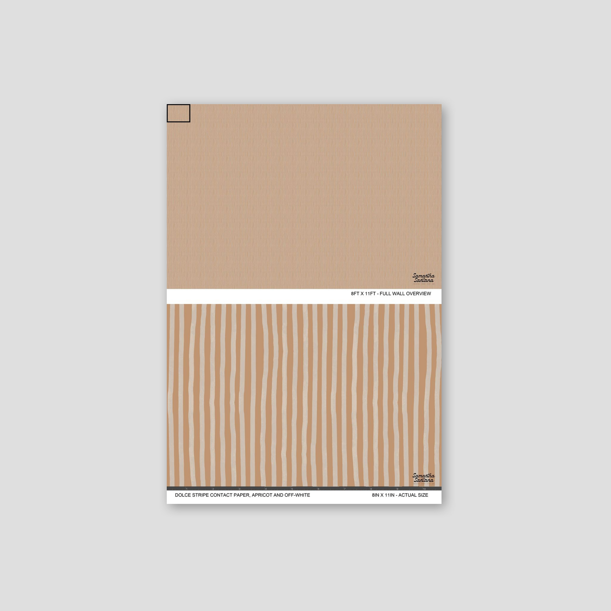 Apricot and off-white striped contact paper, shelf liner sample with modern design.