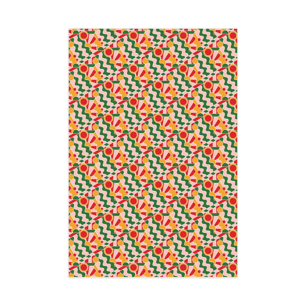 Holiday Stained Glass 01 Wrapping Paper, Large Roll, red, green, yellow