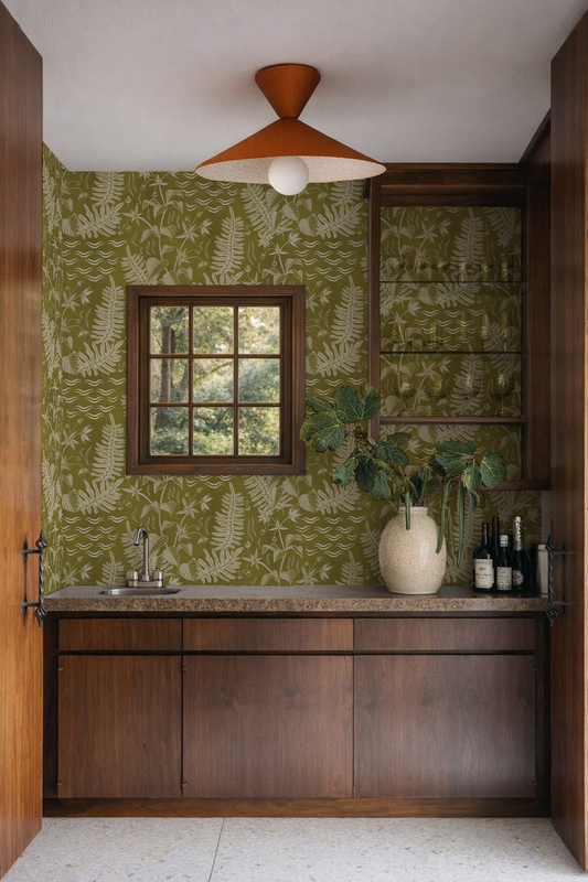 Verdant Folia Wallpaper, chartreuse and off-white