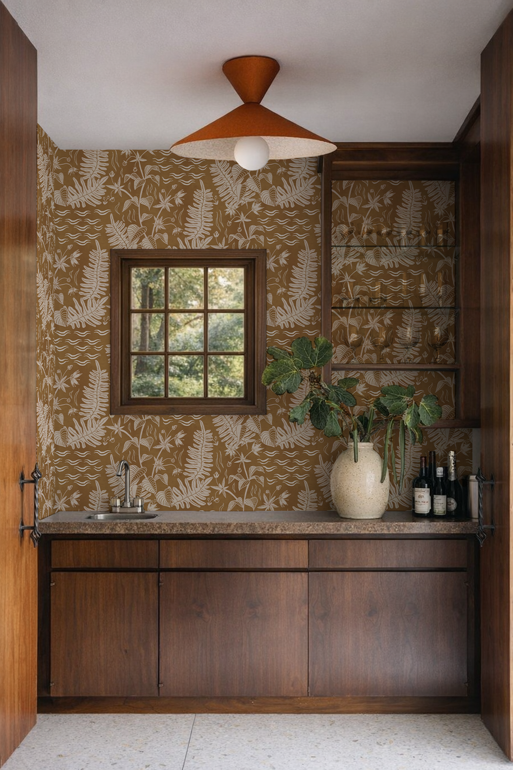 Verdant Folia Wallpaper, honey and off-white