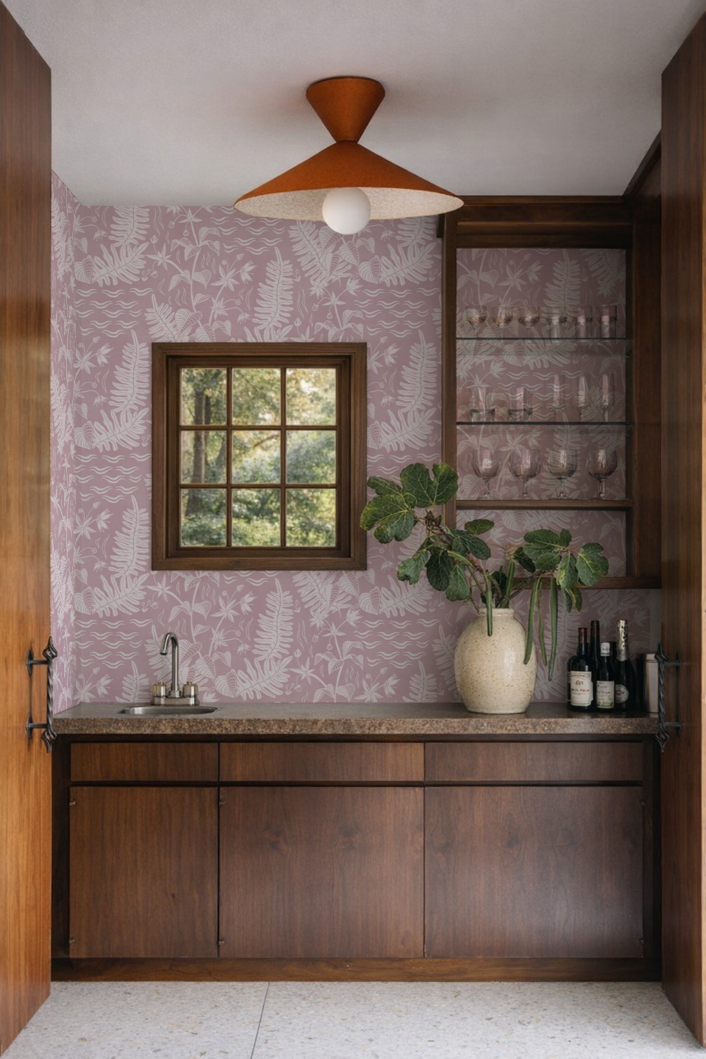 Verdant Folia Wallpaper, light lilac and off-white