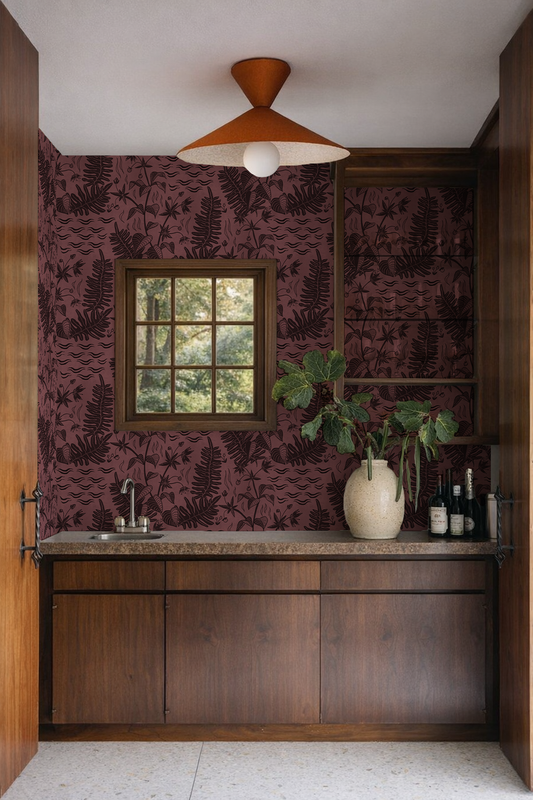 Verdant Folia Wallpaper, plum and blackberry