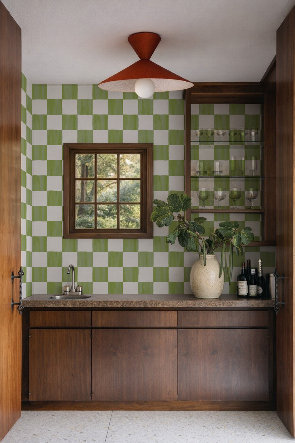 Checkers Wallpaper, olive green