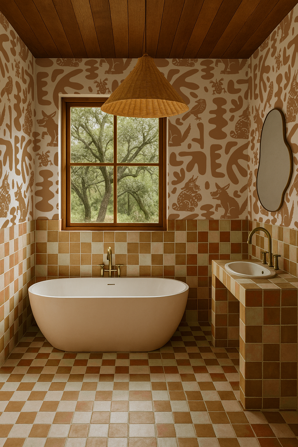 Abstract Animales Walllpaper, white and toffee