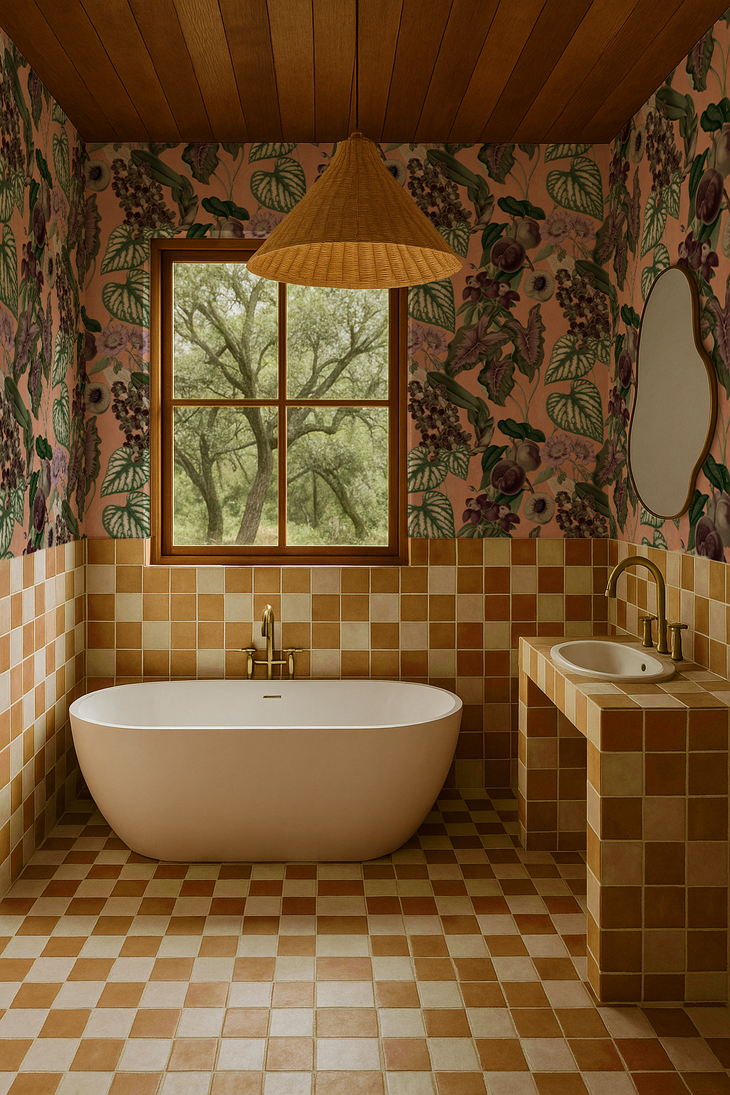 Cali Tropicale Wallpaper, peach and green