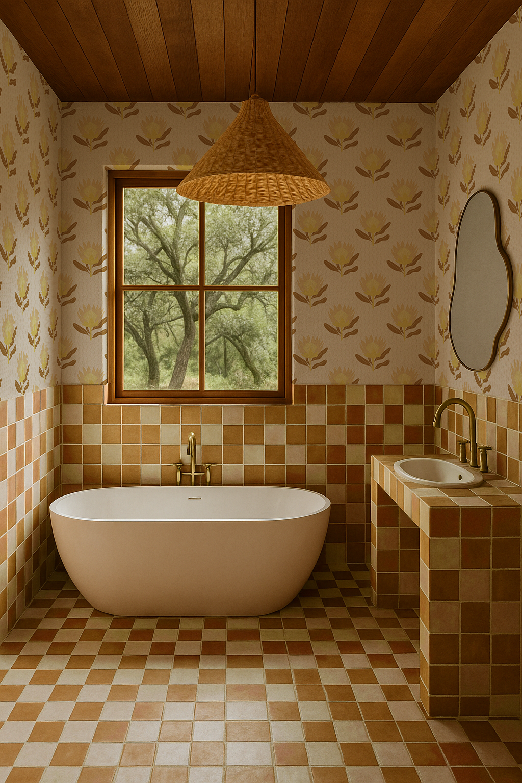 King Protea Wallpaper, neutral and brown mustard