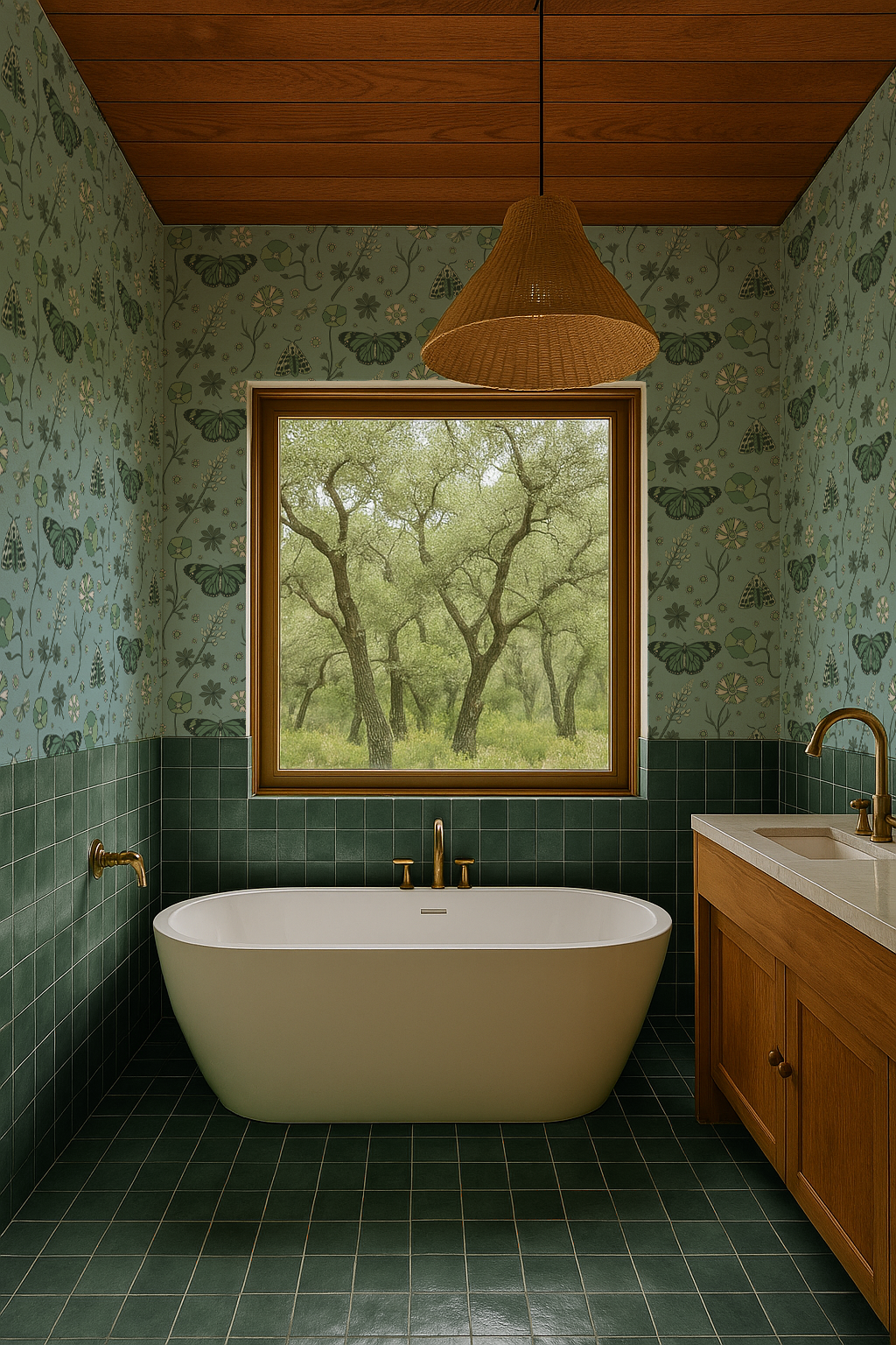 Poppy Please Wallpaper, blue and sage