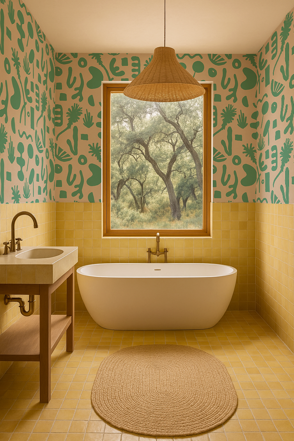 Pool Side Wallpaper, tan and teal