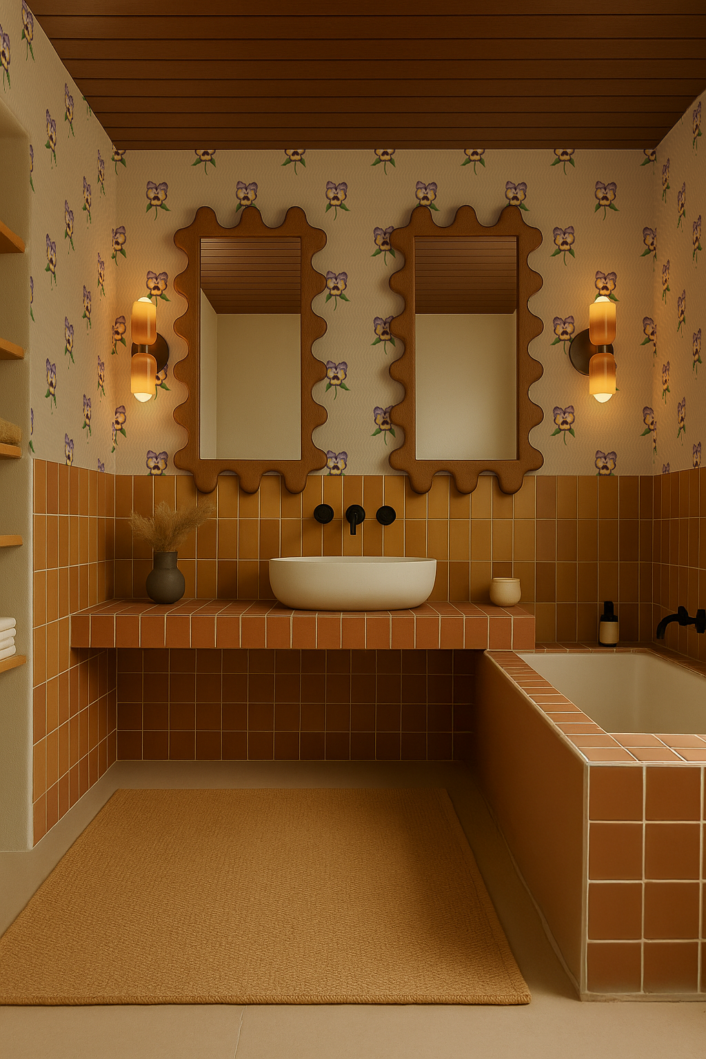 Pansy Parade Wallpaper, neutral and purple