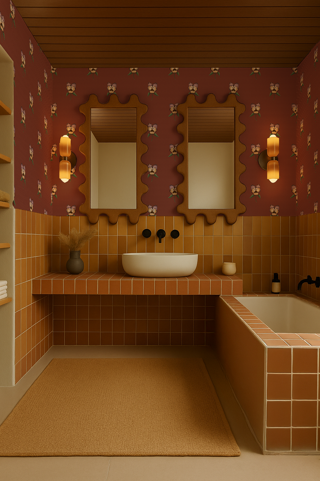 Pansy Parade Wallpaper, wine and lavender