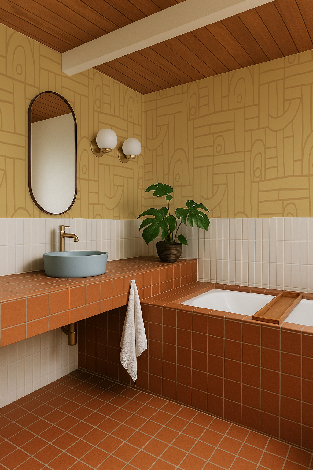 Deco Tile Wallpaper, butter yellow