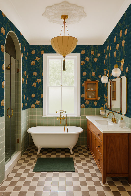 Campanas Wallpaper, dark blue and goldenrod
