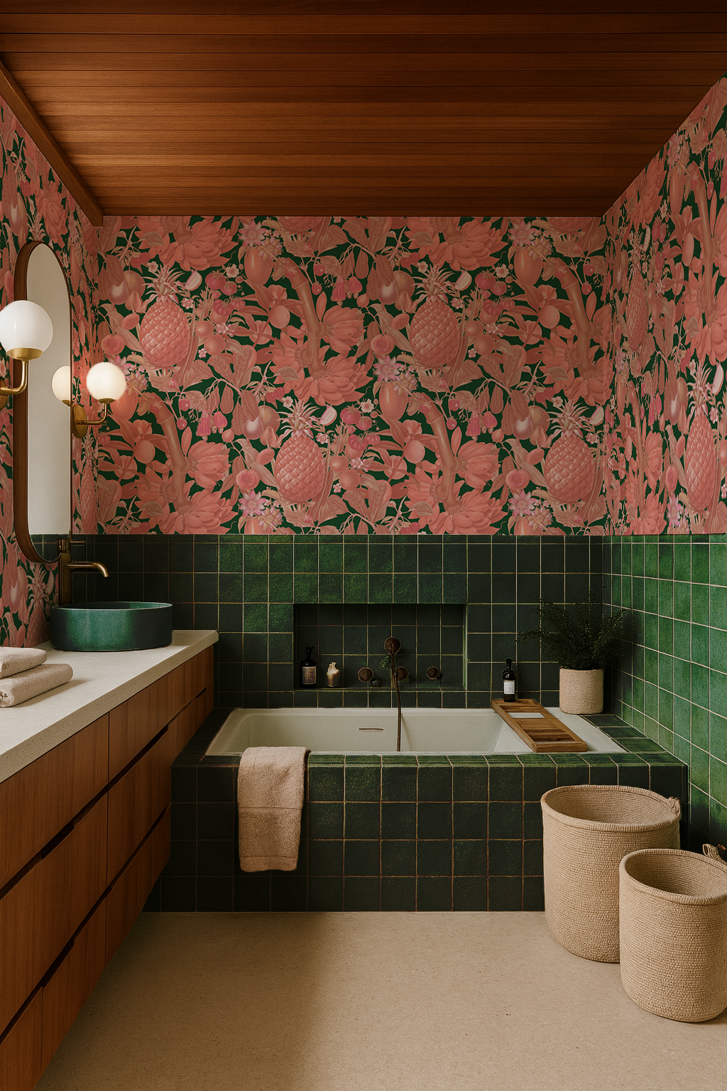 Juicy Fruit Wallpaper, dark green and pink