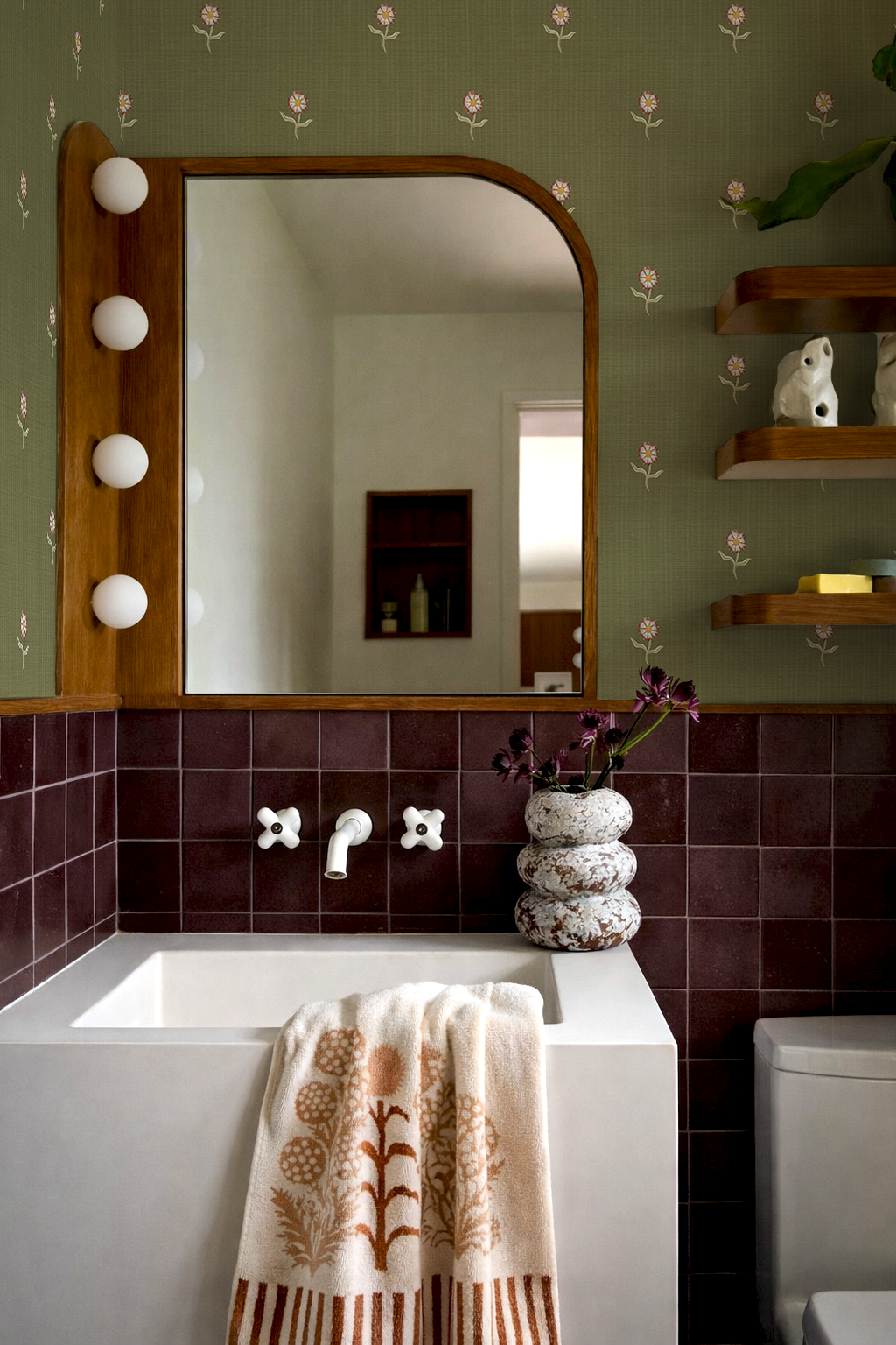 Daisy Dots Wallpaper, olive green