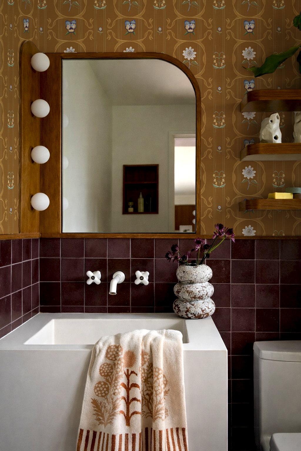 Eden Trellis Wallpaper, honey and blue violet