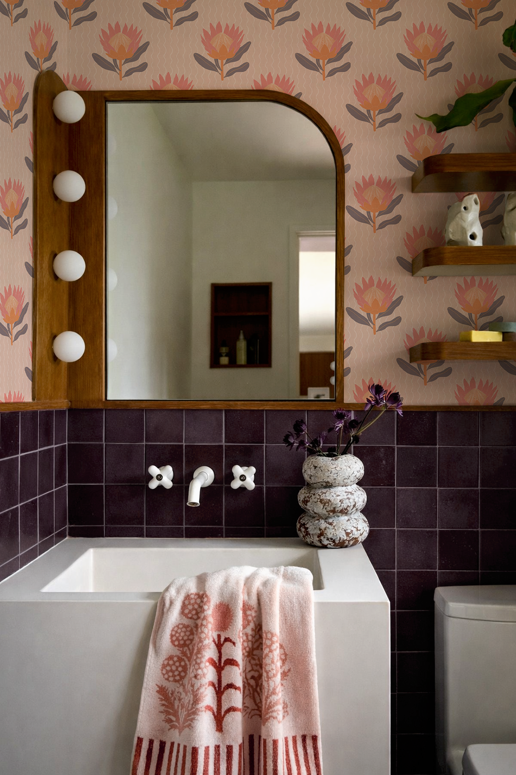 King Protea Wallpaper, coral and orange