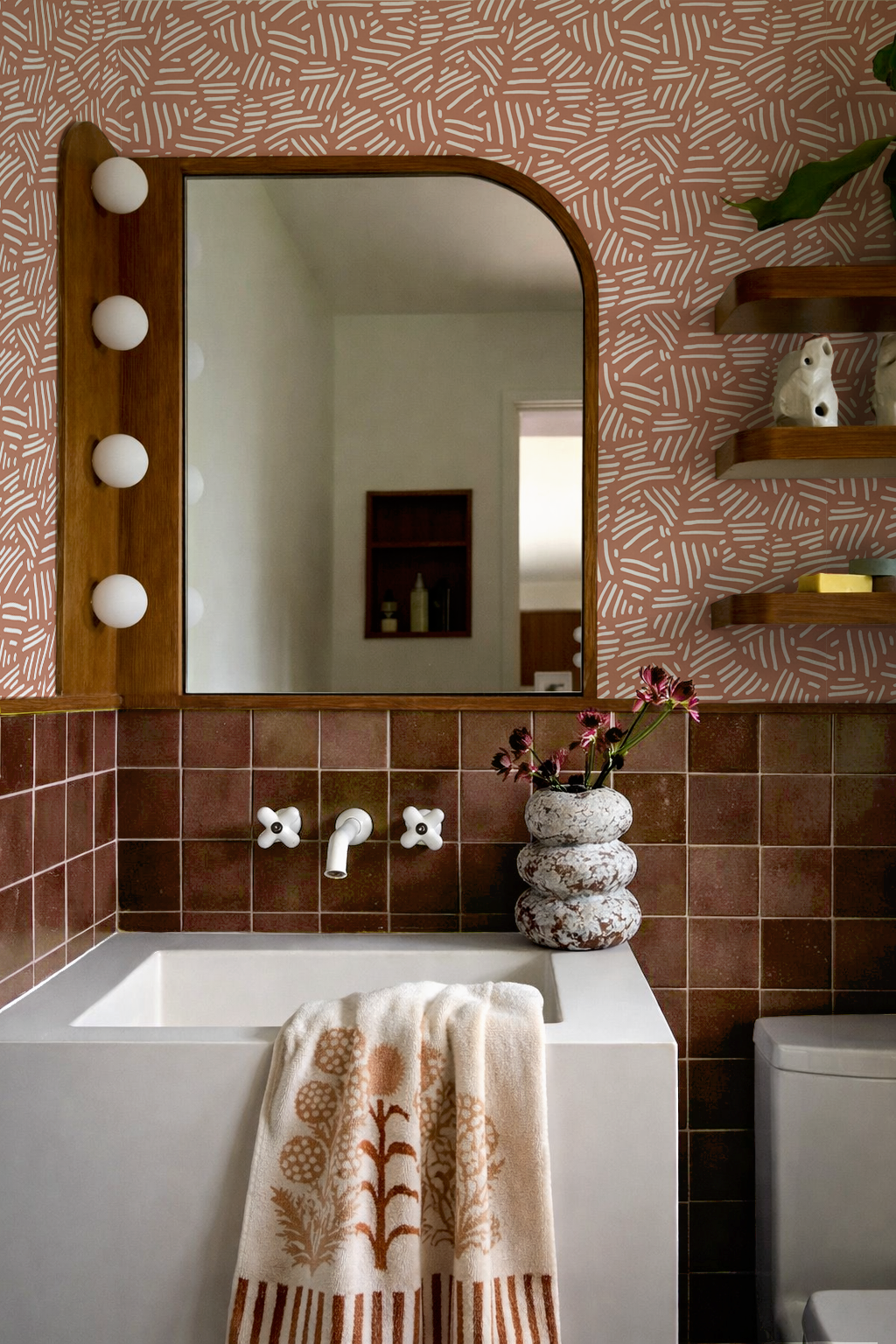 Simple Stripes Wallpaper, terra cotta and white