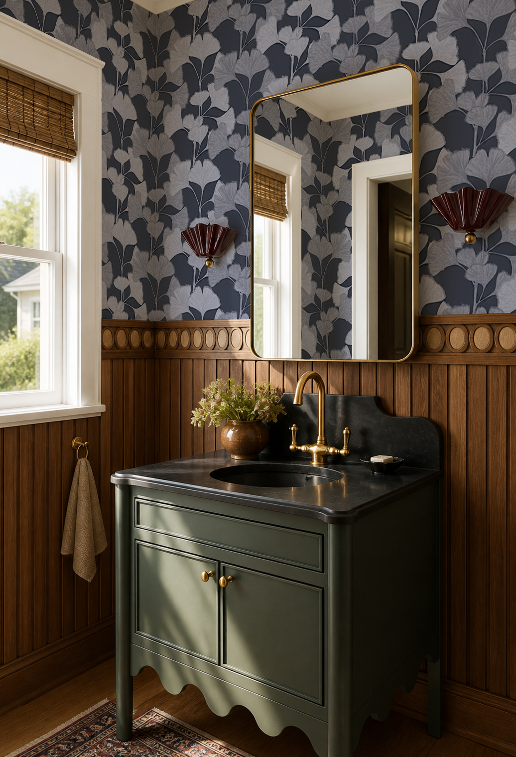 Ginkgo Vignette Wallpaper, blue