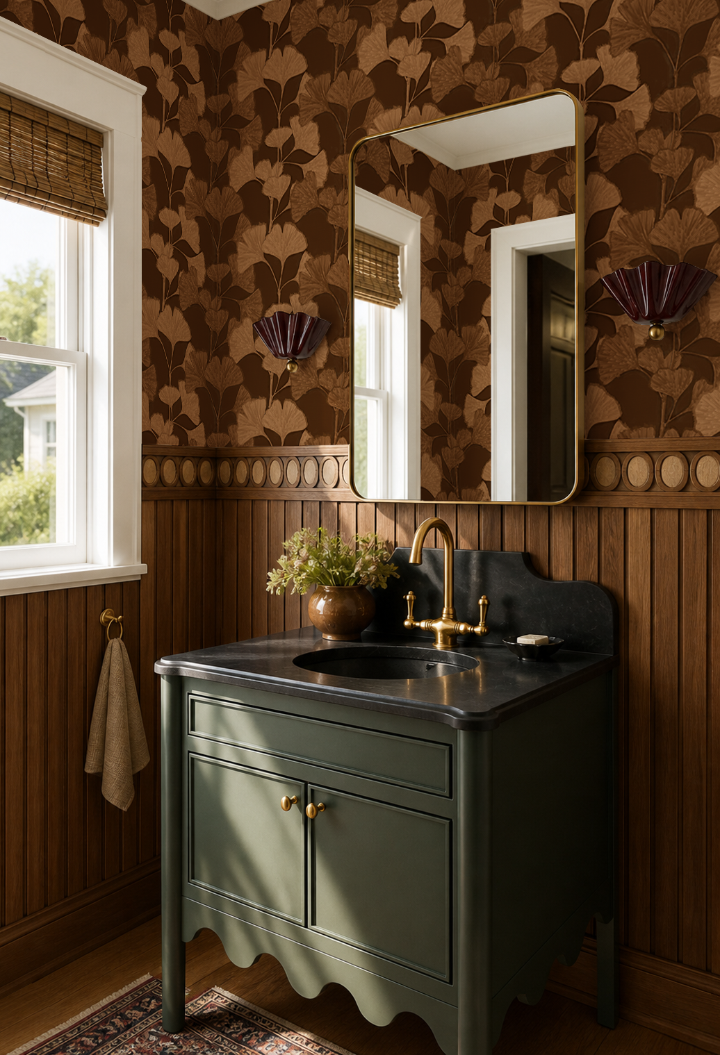 Ginkgo Vignette Wallpaper, brown
