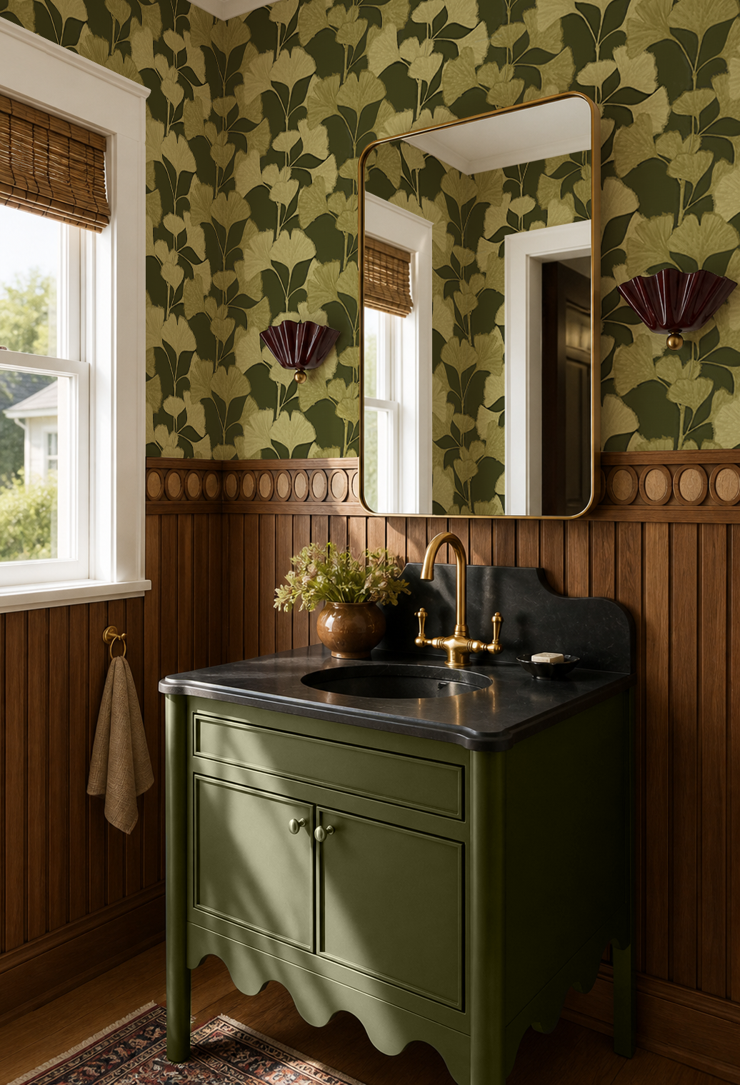 Gingko Vignette Wallpaper, green and light chartreuse