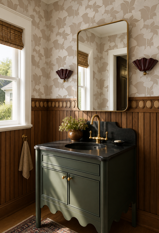 Ginkgo Vignette Wallpaper, neutral and white