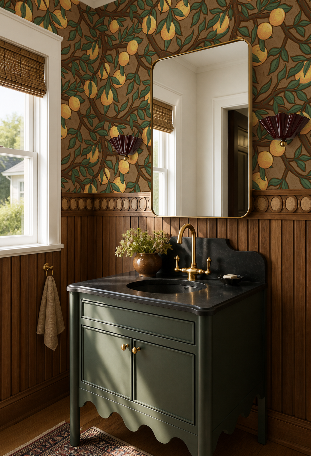 Valencia Grove Wallpaper, brown and marigold