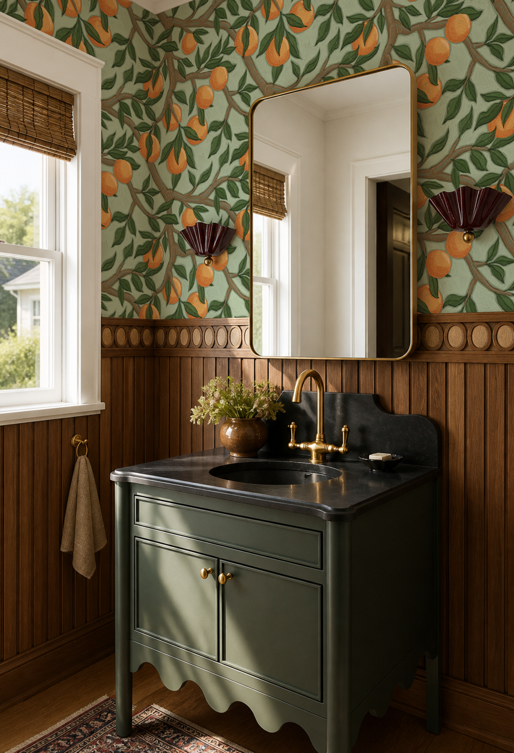 Valencia Grove Wallpaper, mint and orange