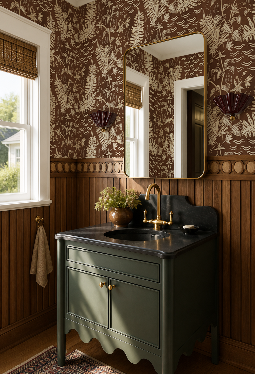 Verdant Folia Wallpaper, brown and off-white