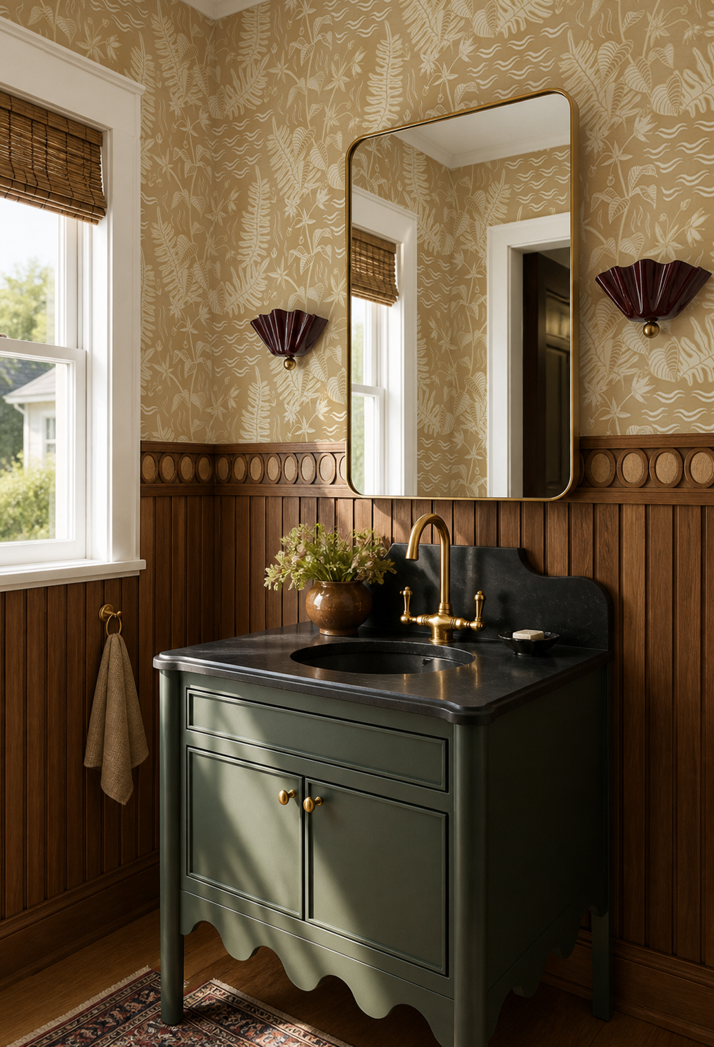 Verdant Folia Wallpaper, butter yellow and off-white