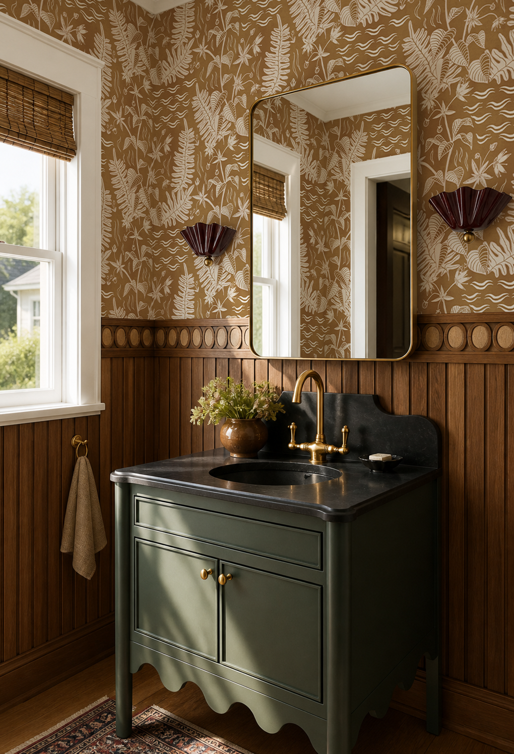 Verdant Folia Wallpaper, honey and off-white